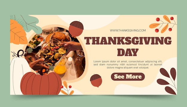Gratis vector sjabloon voor plat horizontaal spandoek voor thanksgiving day-viering