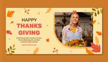 Gratis vector sjabloon voor plat horizontaal spandoek voor thanksgiving-viering