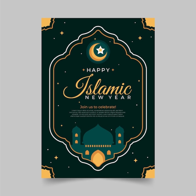 Gratis vector sjabloon voor plat islamitisch nieuwjaar verticale poster