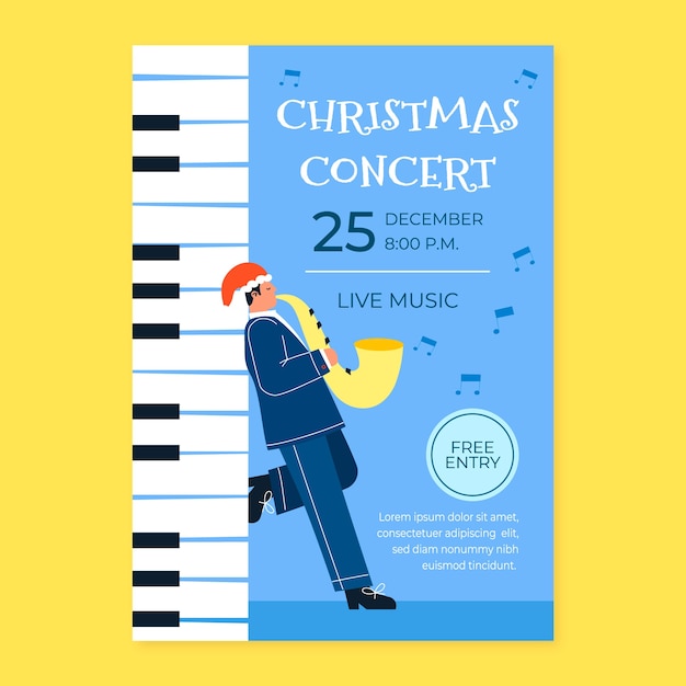 Gratis vector sjabloon voor plat kerst verticaal concertposter