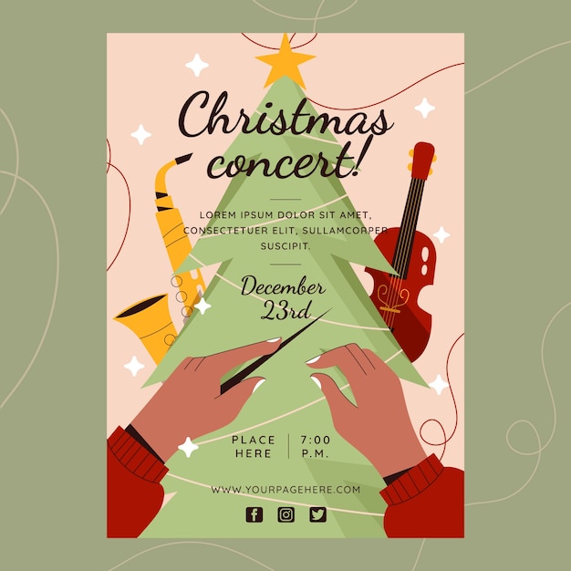 Gratis vector sjabloon voor plat kerstseizoen concert poster