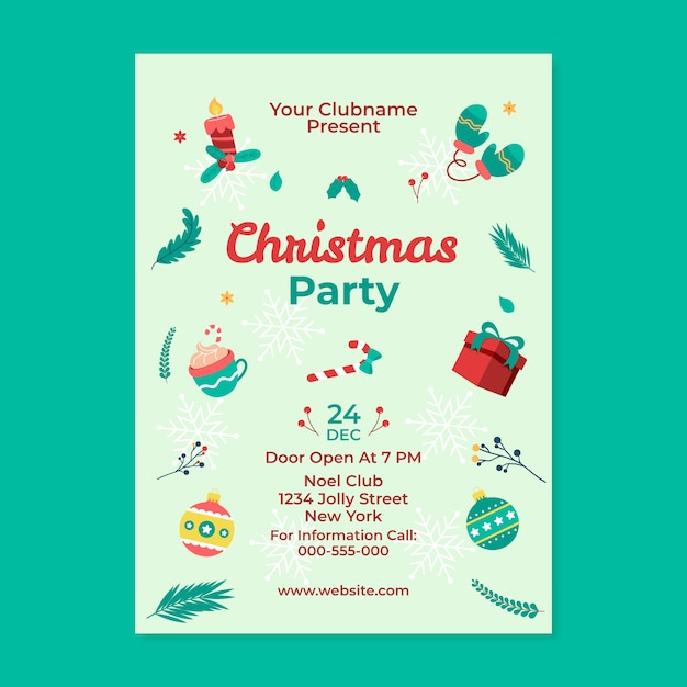 Gratis vector sjabloon voor plat kerstseizoenfeestposter