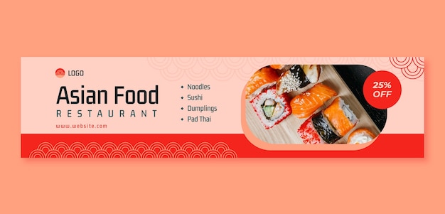 Gratis vector sjabloon voor plat ontwerp aziatisch eten twitch spandoek