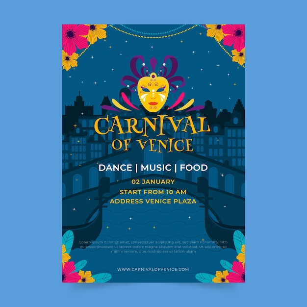 Sjabloon voor plat venetië carnaval poster