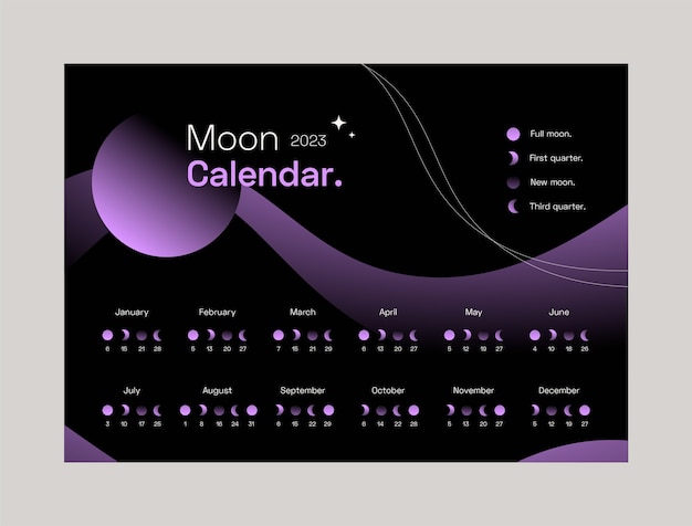 Gratis vector sjabloon voor platte 2023 maankalender