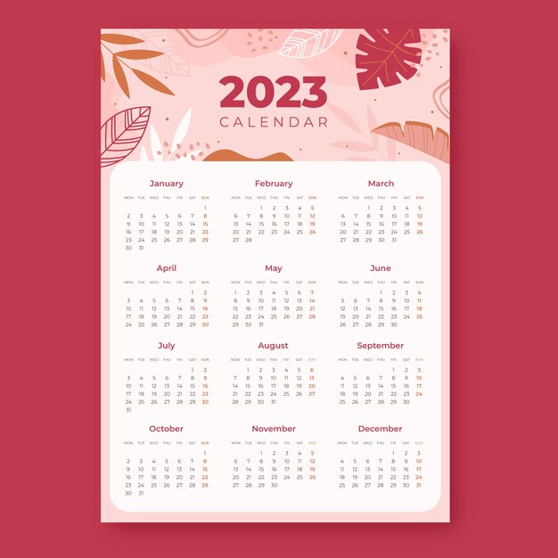 Sjabloon voor platte 2023 wandkalender