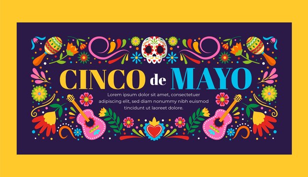 Sjabloon voor platte 5 de mayo horizontale banner