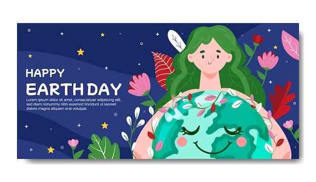 Gratis vector sjabloon voor platte aarde dag horizontale banner