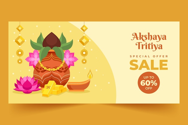 Gratis vector sjabloon voor platte akshaya tritiya verkoop horizontale banner