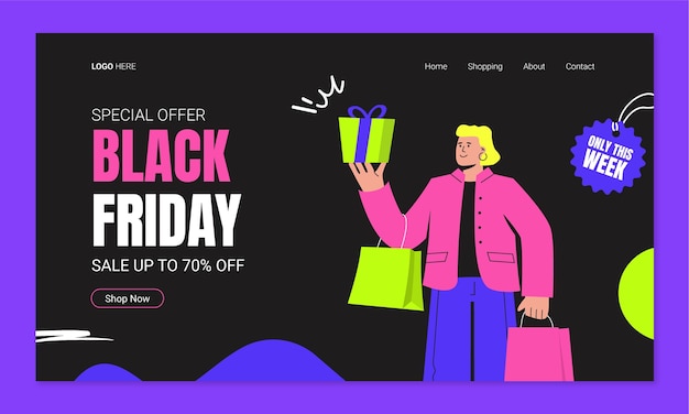 Sjabloon voor platte bestemmingspagina's voor black friday-verkopen