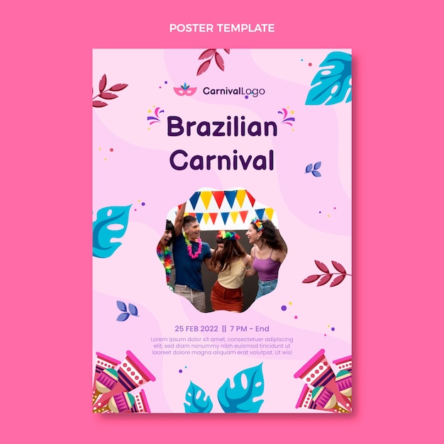 Sjabloon voor platte braziliaanse carnaval verticale poster