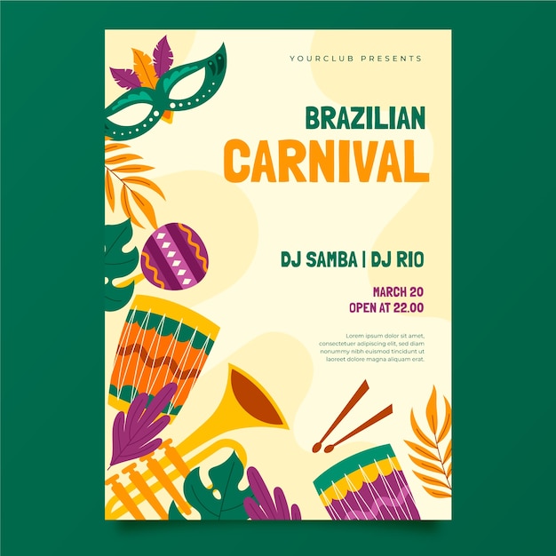 Gratis vector sjabloon voor platte braziliaanse carnaval verticale poster