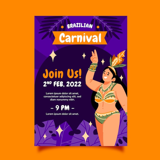 Gratis vector sjabloon voor platte braziliaanse carnaval verticale poster