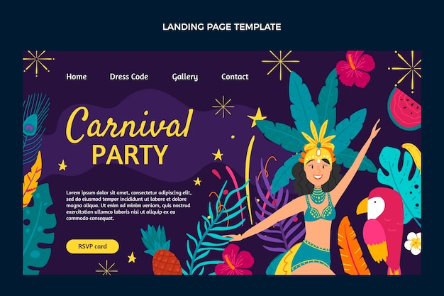 Gratis vector sjabloon voor platte carnaval-bestemmingspagina