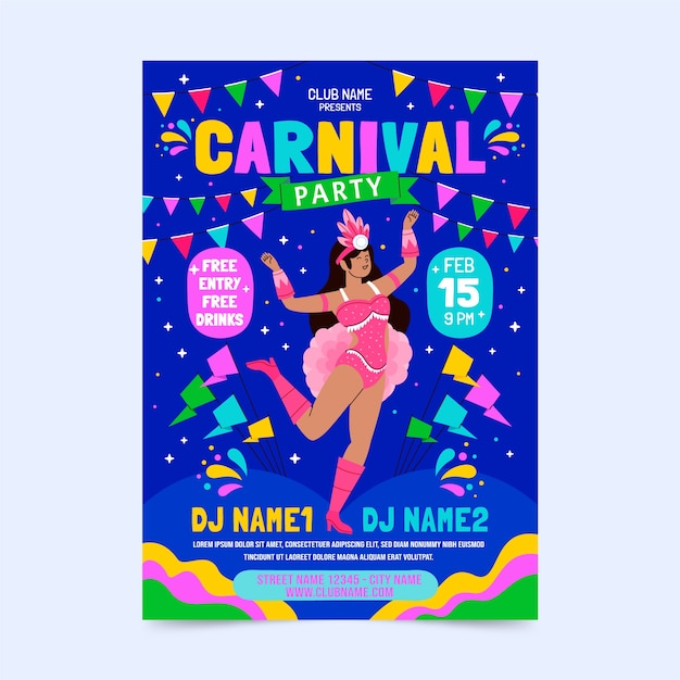 Sjabloon voor platte carnaval verticale poster