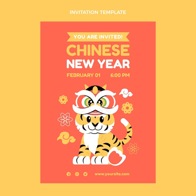 Gratis vector sjabloon voor platte chinese nieuwjaarsuitnodiging