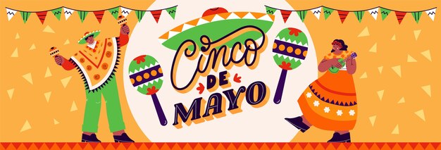 Sjabloon voor platte cinco de mayo horizontale banner