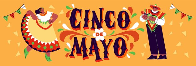 Sjabloon voor platte cinco de mayo horizontale banner