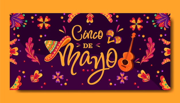 Gratis vector sjabloon voor platte cinco de mayo horizontale banner