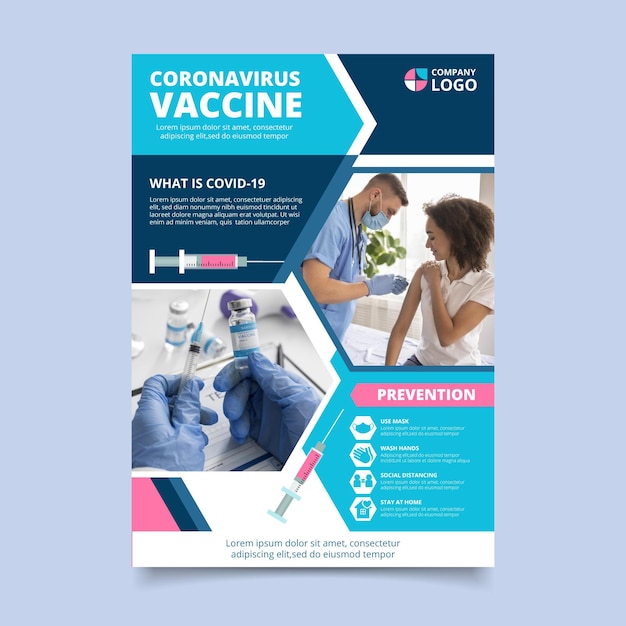 Sjabloon voor platte coronavirus vaccinatie folder