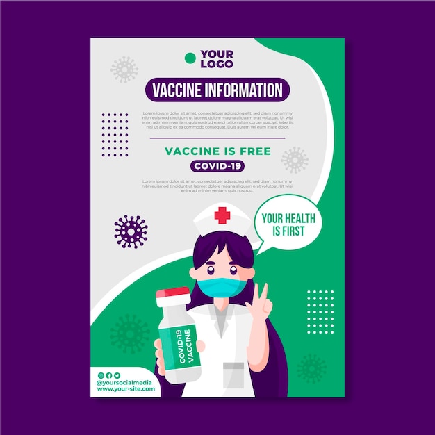 Gratis vector sjabloon voor platte coronavirus vaccinatie folder