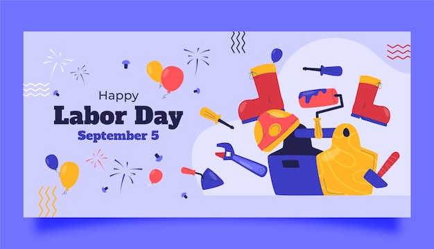 Gratis vector sjabloon voor platte dag van de arbeid horizontale banner