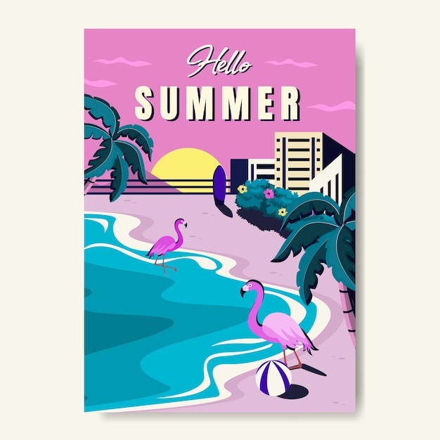 Gratis vector sjabloon voor platte feestaffiches voor de zomer