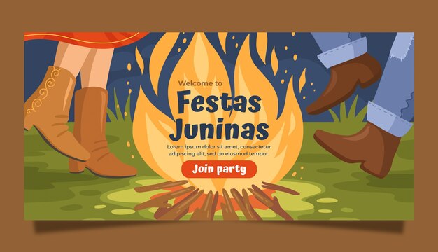 Sjabloon voor platte festas juninas horizontale banner