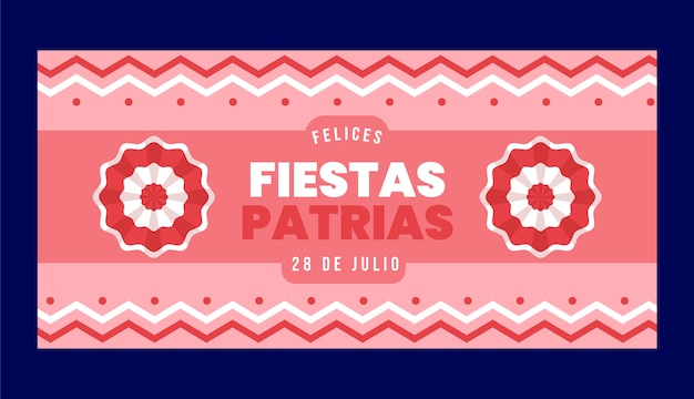 Gratis vector sjabloon voor platte fiestas patrias horizontale banner met rozetten