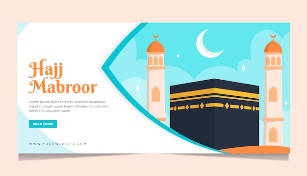 Sjabloon voor platte hadj horizontale banner met mekka