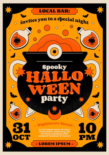 Gratis vector sjabloon voor platte halloween-feestuitnodiging