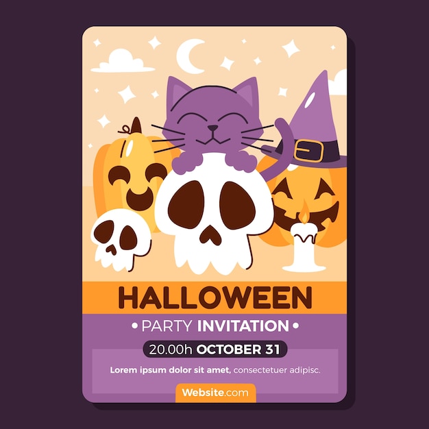 Gratis vector sjabloon voor platte halloween-feestuitnodiging