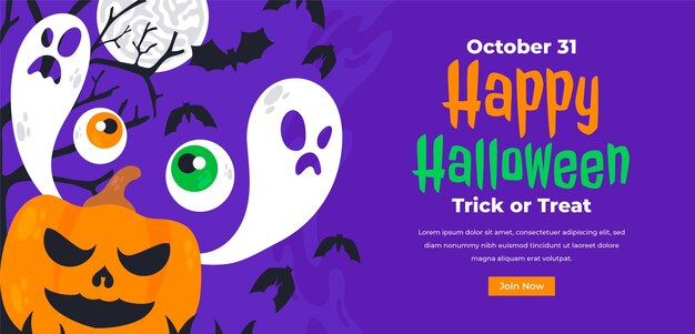 Gratis vector sjabloon voor platte halloween horizontale banner