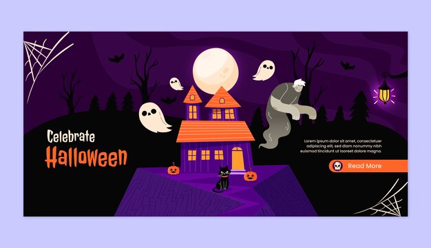 Gratis vector sjabloon voor platte halloween horizontale banner