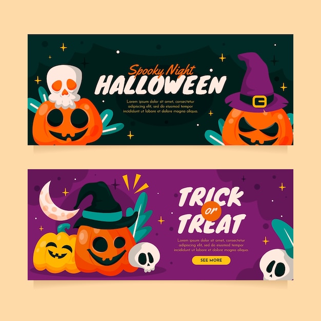 Gratis vector sjabloon voor platte halloween horizontale banner