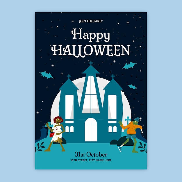 Gratis vector sjabloon voor platte halloween-uitnodiging