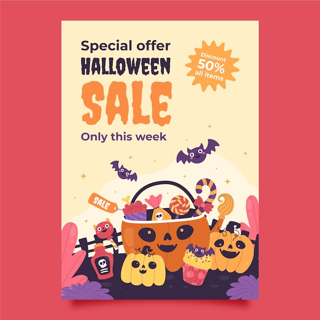 Gratis vector sjabloon voor platte halloween verticale poster