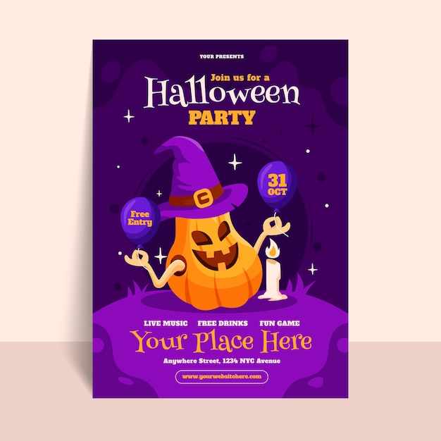 Sjabloon voor platte halloween verticale poster