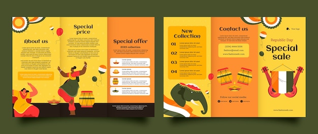 Gratis vector sjabloon voor platte india republiek dagbrochure