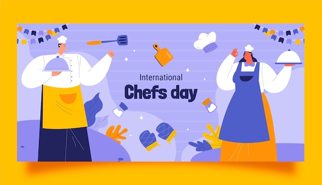 Sjabloon voor platte internationale chefs dag horizontale banner