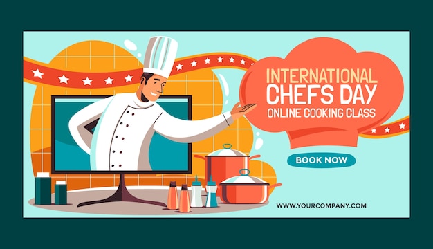 Gratis vector sjabloon voor platte internationale chefs dag horizontale banner