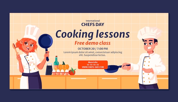 Gratis vector sjabloon voor platte internationale chefs dag horizontale banner