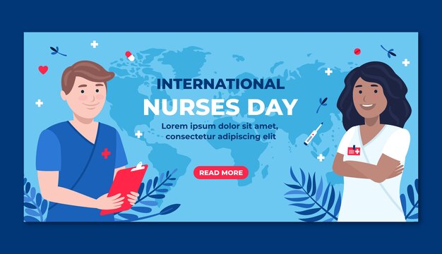 Sjabloon voor platte internationale verpleegkundigen dag horizontale banner