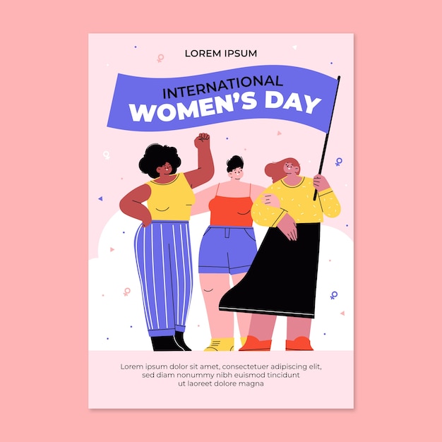 Gratis vector sjabloon voor platte internationale vrouwendag verticale poster