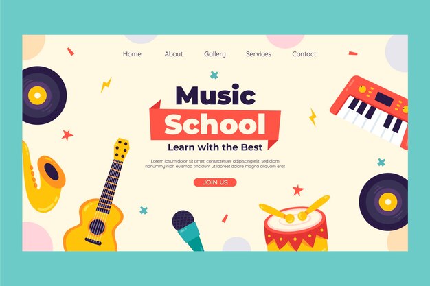 Sjabloon voor platte muziekeducatie en bestemmingspagina's voor scholen
