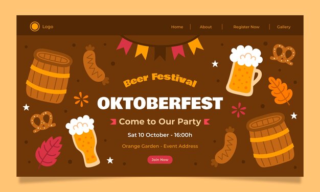 Gratis vector sjabloon voor platte oktoberfest-bestemmingspagina