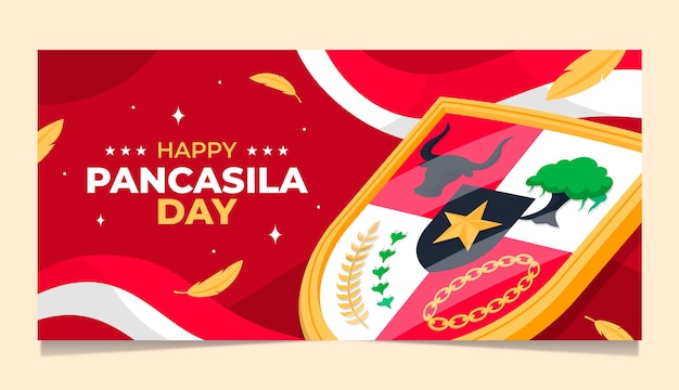 Gratis vector sjabloon voor platte pancasila dag horizontale banner