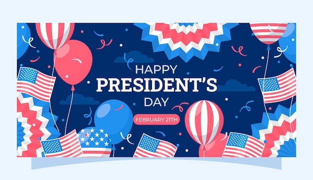 Gratis vector sjabloon voor platte presidenten dag horizontale spandoek