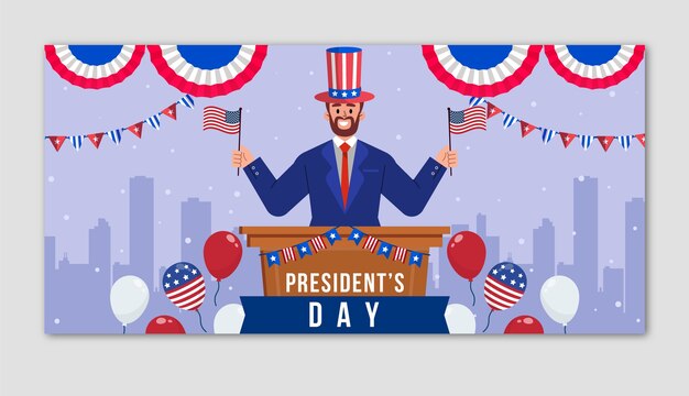 Gratis vector sjabloon voor platte presidenten dag horizontale spandoek