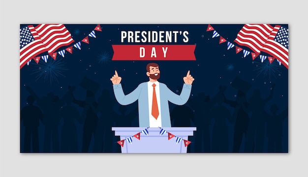 Sjabloon voor platte presidenten dag horizontale spandoek